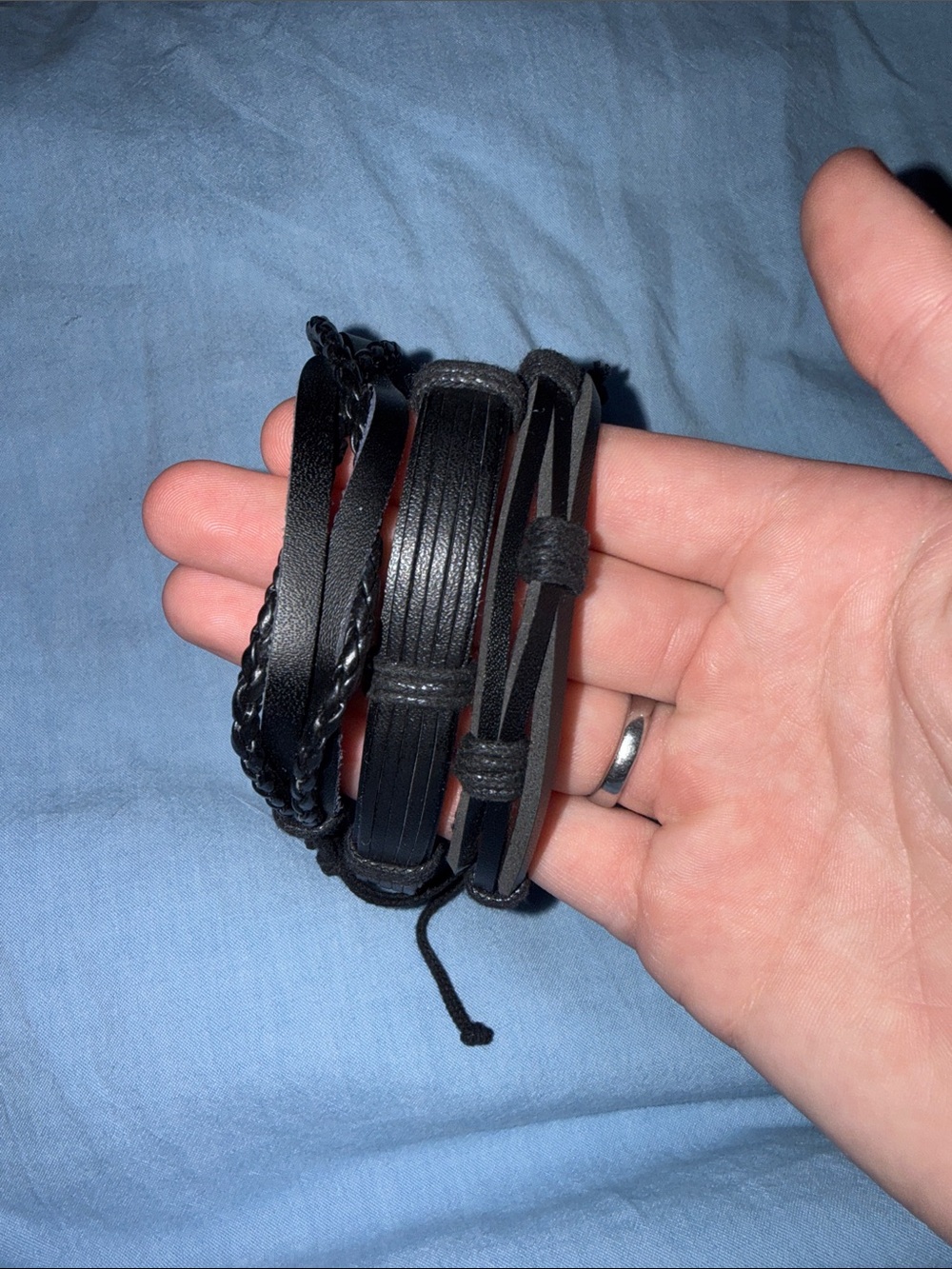 Black Men's Leather Multi-Strap Bracelet - Unbranded